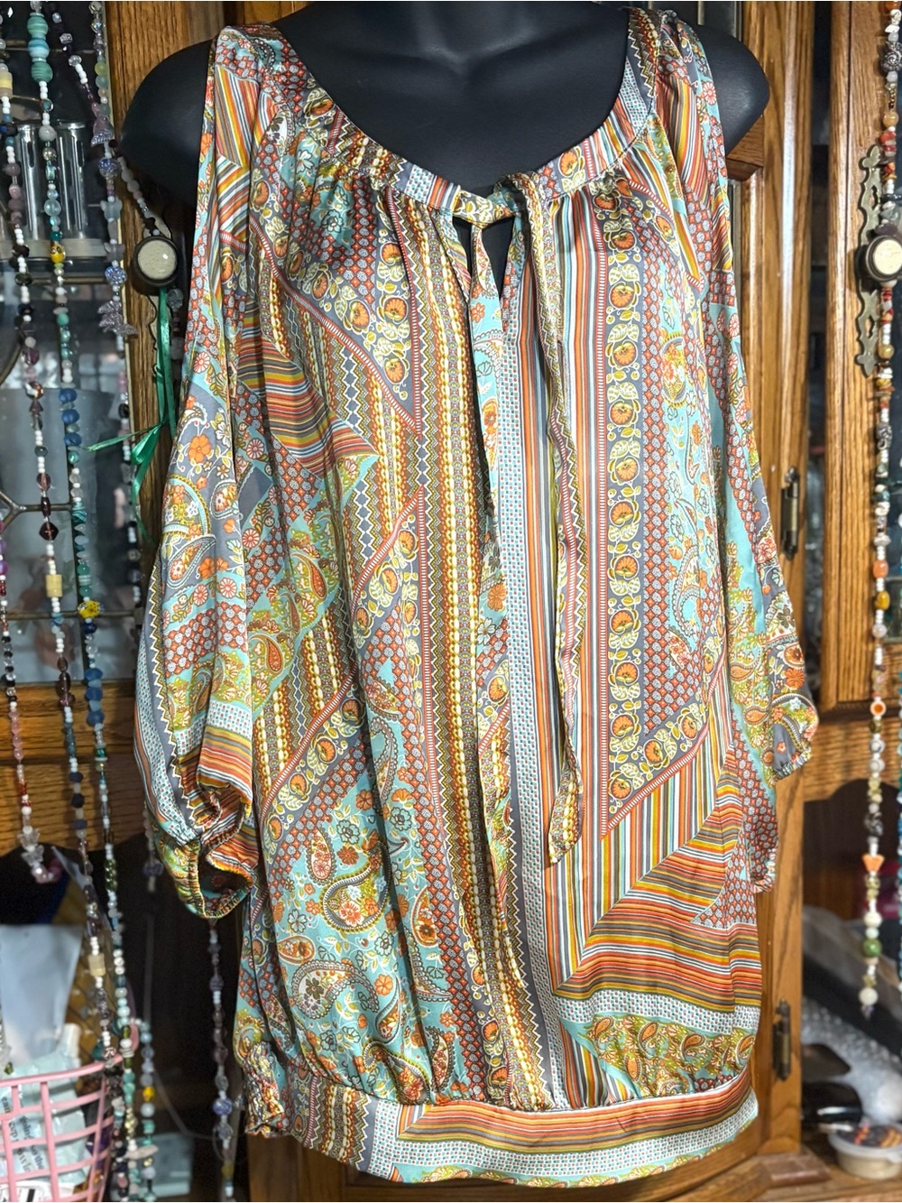 Umgee bohemian-style Cold Shoulder Blouse vibrant multicolor paisley xl